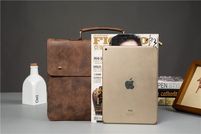 MICKY KEN Briefcase - Vintage PU Leather Laptop Bag - 35x27x4cm - Soft Handle - Business Messenger Bag
