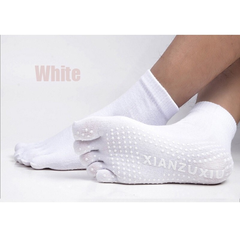 4 Pair/Lot Men's Cotton Yoga Socks Breathable Non-slip Health Care Five Finger Toe Massage Socks Deodorant Anti Skid Socks: White