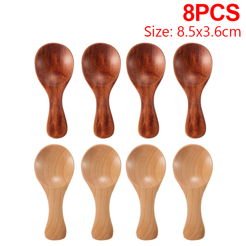 Mini cucharas de madera para cocina, cuchara para condimentos de especias, café, té, azúcar, cucharaditas, mango corto, vajilla para el hogar, 8/1 Uds.: Rojo