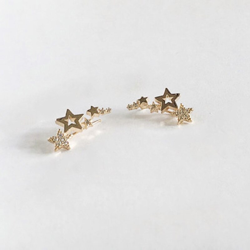 Pendientes con forma de estrella para niñas, aretes de circonita de Color dorado y plateado, exquisitos, joyería de verano: Gold