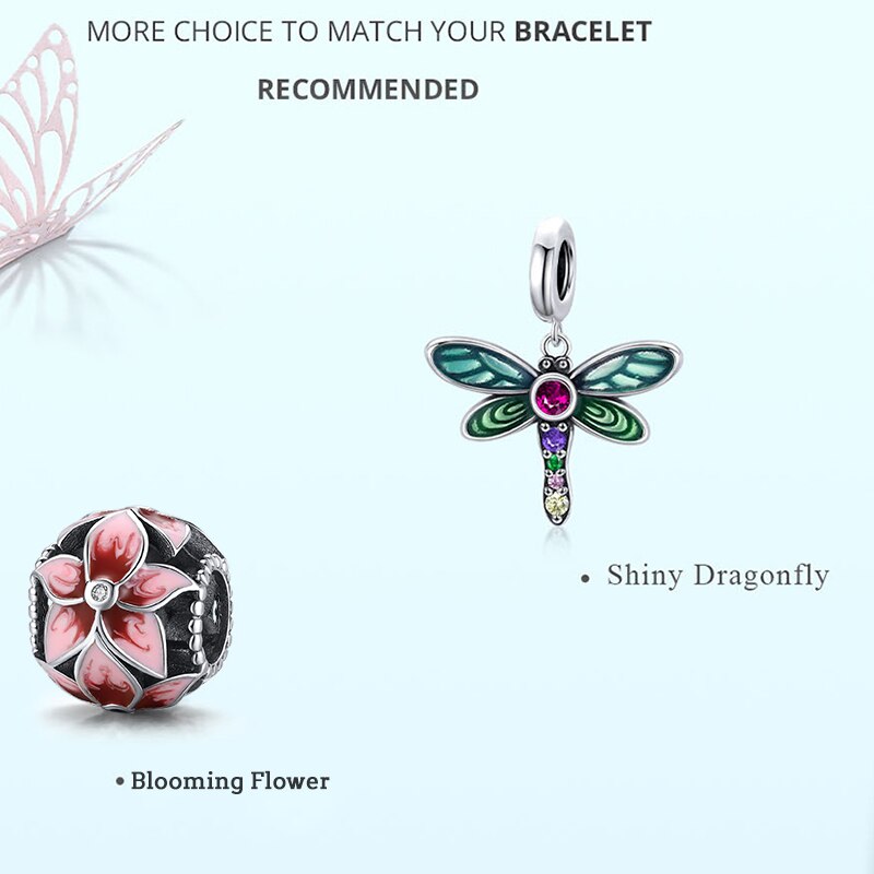 WOSTU-Colgante de Plata de Ley 925 auténtica para mujer, dije de mariquita y mariposa, apto para pulseras, fabricación de joyería DIY, para