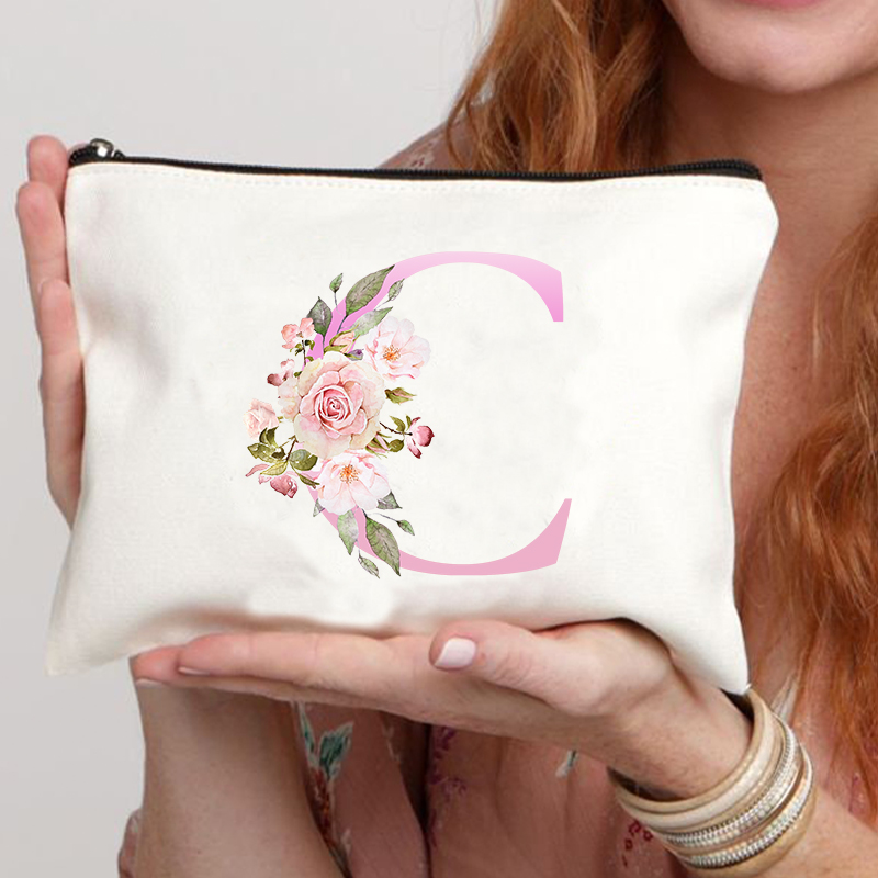 26 Pink Initials Women Cosmetic Bag Bride's Toilet Makeup Pouch Cosmetic Case Bridesmaid Bachelorette Party Lady Bags