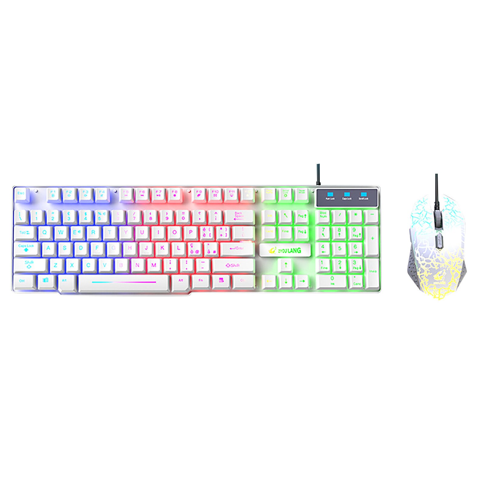 Keyboard Mouse T13 Rainbow Backlight Usb Ergonomic Gaming Keyboard Mouse Set For Pc Laptop Juego de teclado y mouse alemán: WH