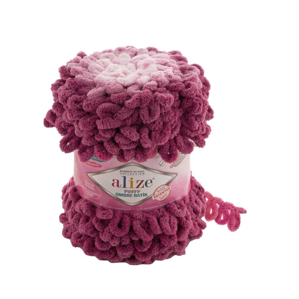 Finger Knitting Yarn - Easy Knitting - NO SKEWERS - NO NEEDLES - BIG - 55 Meters(600gr) - 11 Color - Alize Puffy Ombre Tie Dye-DIY