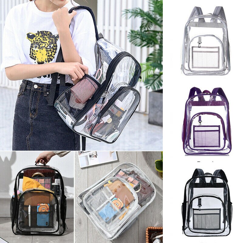 Women Backpack Clear Transparent PVC Multi-pockets School Bag Travel Backpack AU