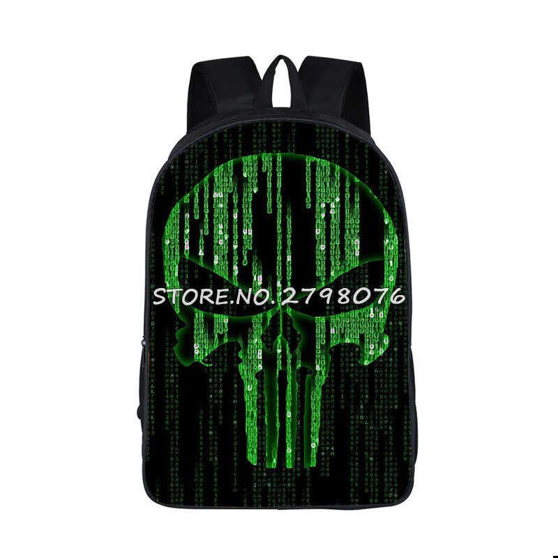 Mochila para chicas adolescentes de Punisher, morral escolar con estampado de Calavera, morral informal para hombre: 16CFZ16