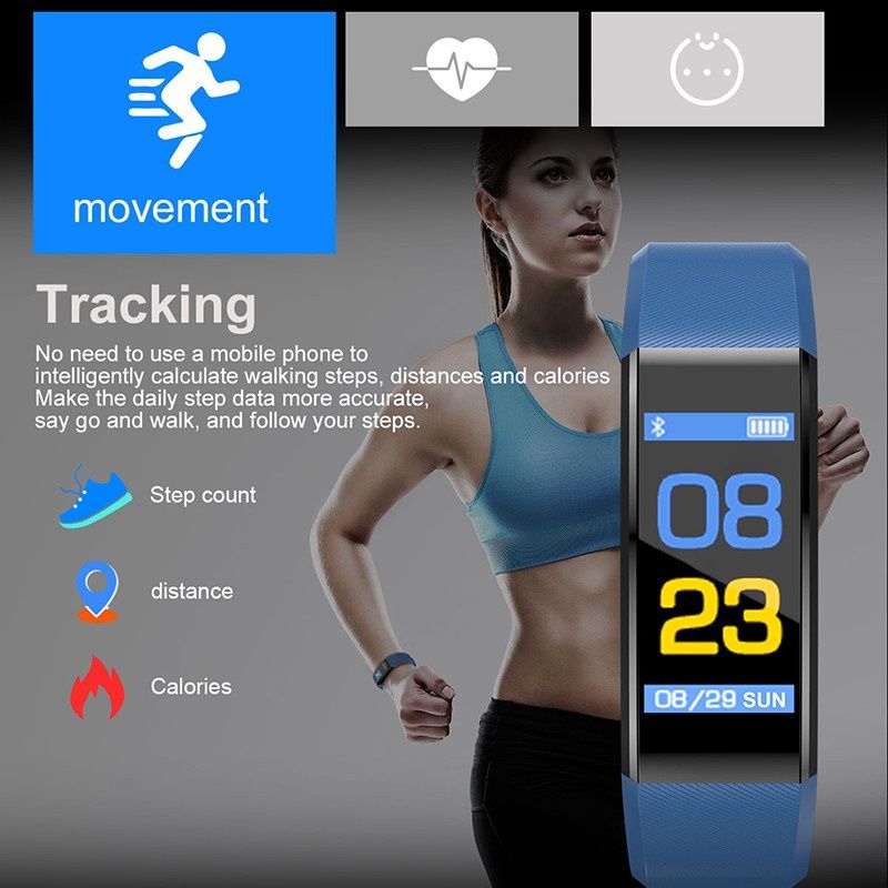 115 plus smart armbånd sport skridttæller ur fitness kører gå tracker puls skridttæller smart band til ios android
