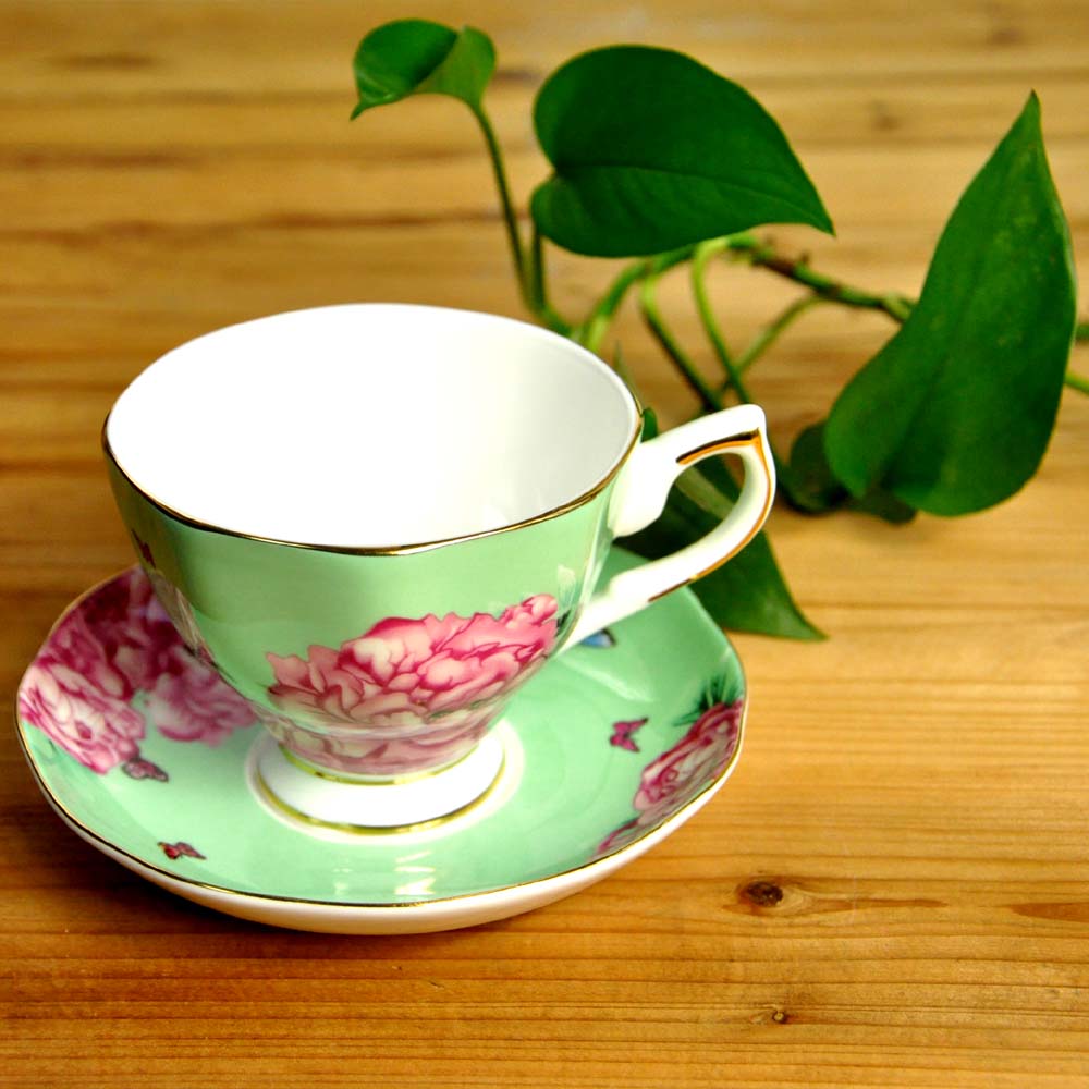 bone china koffie kop en schotel, afternoon tea set, porselein keramiek, voor Puer/zwart/fruit/bloem thee, pioen, goede
