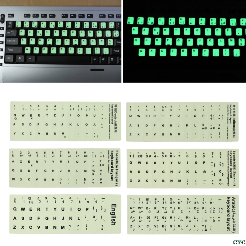Fluorescerende Toetsenbord Stickers Verschillende Optioneel Taal Lichtgevende Waterdicht Toetsenbord Beschermende Film