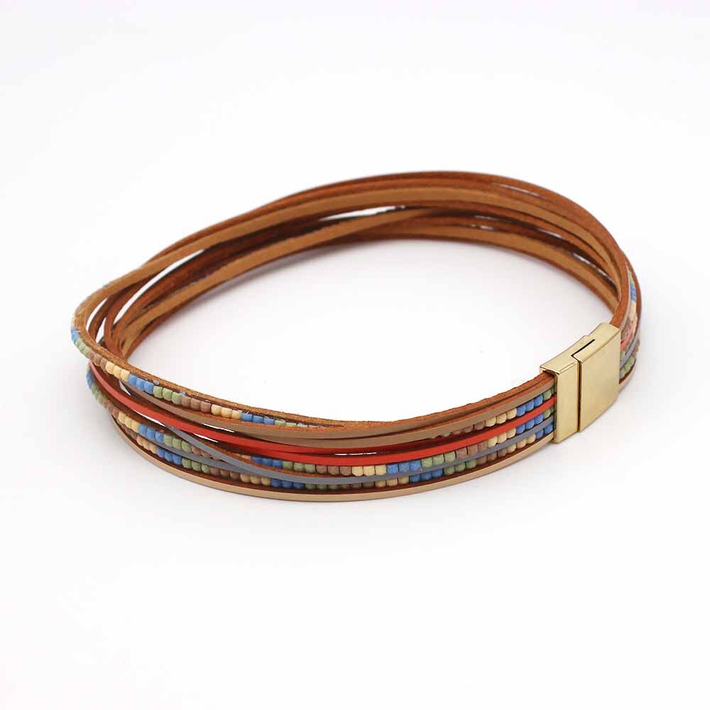2021 nuovi braccialetti in pelle di menta Boho per donna moda donna strisce sottili multistrato bracciale avvolgente largo regalo gioielli femminili