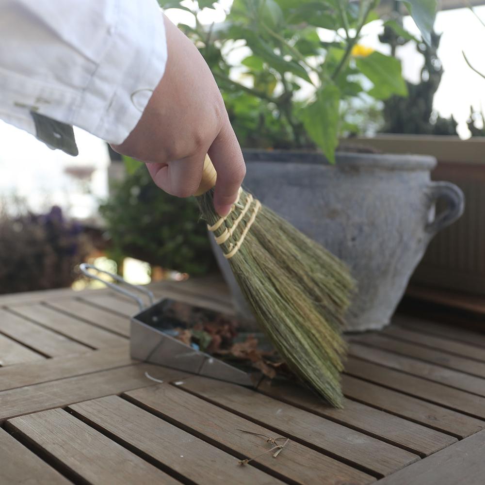 Mini Desktop Broom Garbage Shovel Natural Miscanthus Brown Cleaning Gadget Garden Home Helper