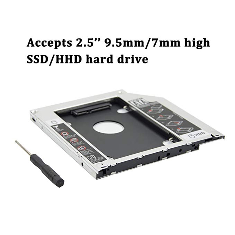 Hard Drive Caddy Tray 9.5mm Universal SATA 2nd HDD HD SSD Enclosure Hard Drive Caddy Case Tray, for 9.5mm Laptop CD / DVD-ROM