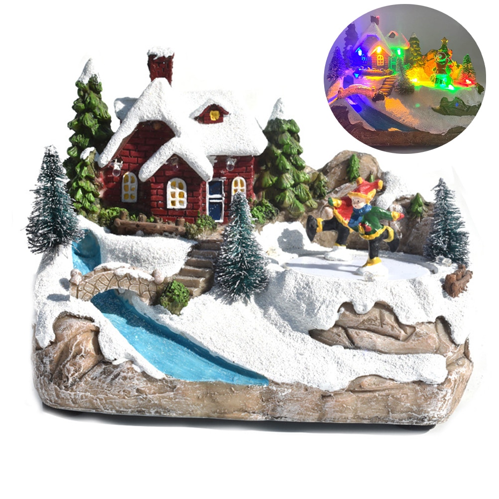 Christmas Snow House Village Decorations with Music LED Light Christmas Village Festival House Home Decorations