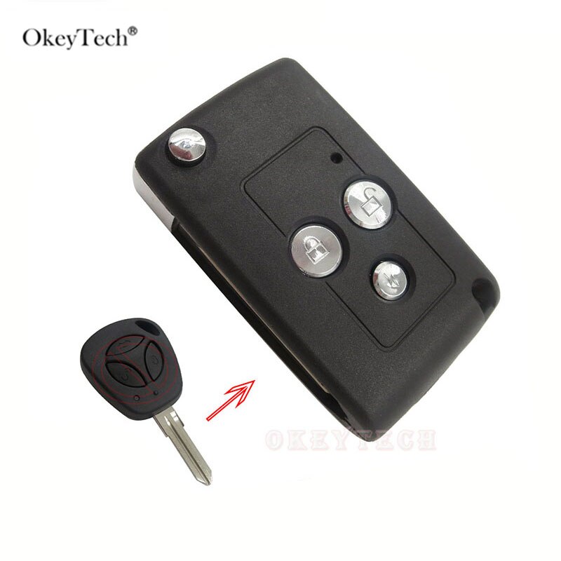 Okeytech 3 Knoppen Gewijzigd Flip Vouwen Vervanging Autosleutel Shell Voor Lada Afstandsbediening Case Cover Fob Blank Remote Key wijzigen