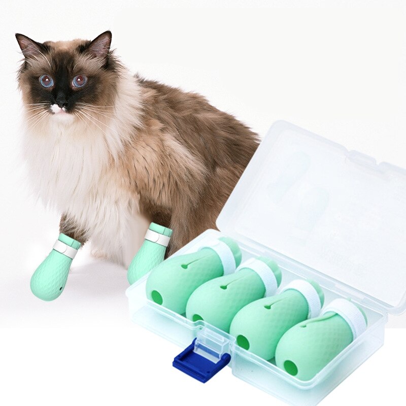 Haustier Katze Pfote Schutz für Schlecht Verstellbare Weiche Silikon Anti-kratzen Schuhe Katze Pflege liefert Überprüfung Katze Pfote Abdeckung 4 teile/satz: Ursprünglich Titel