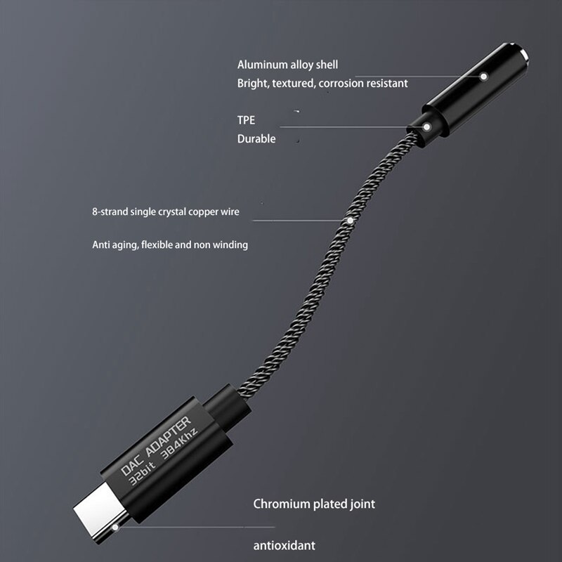 Alc 5686 usb type-c dac hoofdtelefoonversterker 16-32 ohm 3.5mm uitgangen snr 125db pcm 32 -bit 384 khz voor android, windows 10,