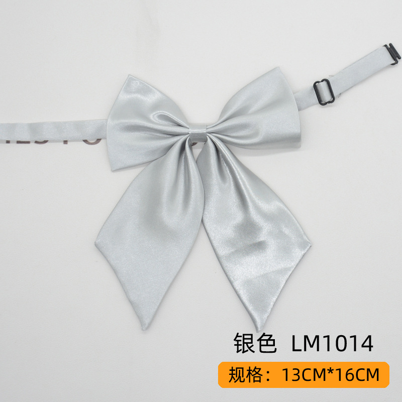 Women Bowties Solid Color Large Bowknot Simulated Silk Butterfly Necktie Shirt Accessories Event Performance Bank Hotel Bow Ties: Silver