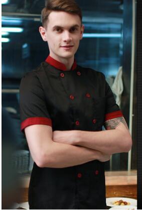 Chef-kok uniform zomer heren koksjassen koksuniform: Zwart / Ik