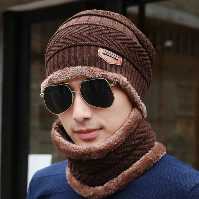 Cappelli invernali per uomo berretto da alpinismo berretto invernale uomo donna sciarpa di lana cappellini impostato maschera cappello lavorato a maglia: Scarf hat caffè