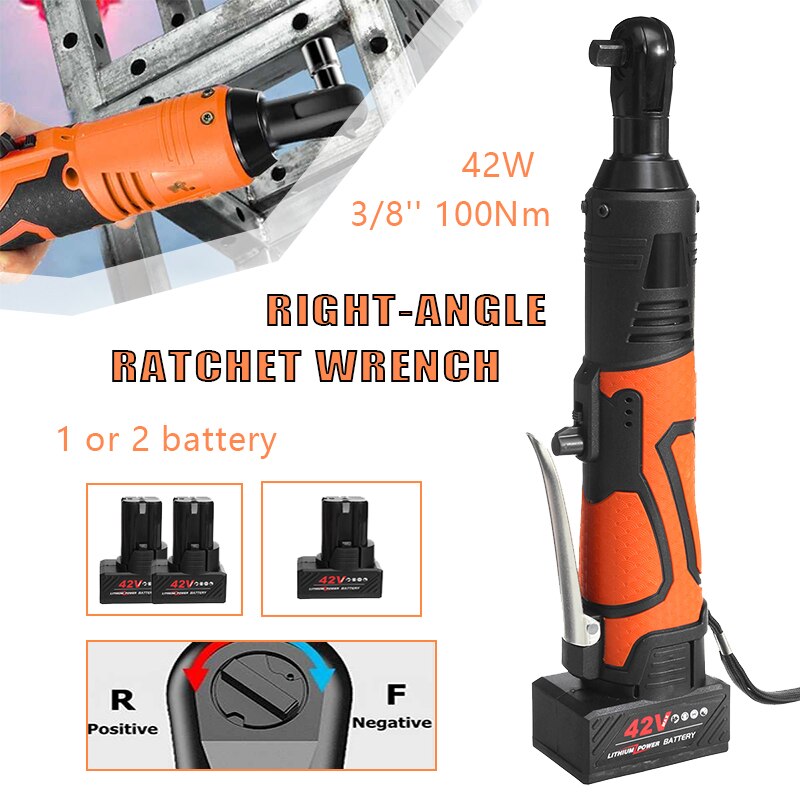 42V Electric Wrench Angle Drill Screwdriver 100NM 3/8'' Cordless Ratchet Wrench Scaffolding With 1/2 Lithium-Ion Battery