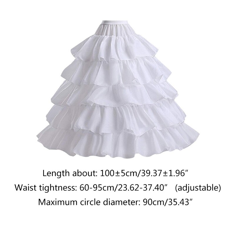 4-Hoop 4 Layer Ruffled Wedding Petticoat Skirt Bridal Dress Crinoline Underskirt