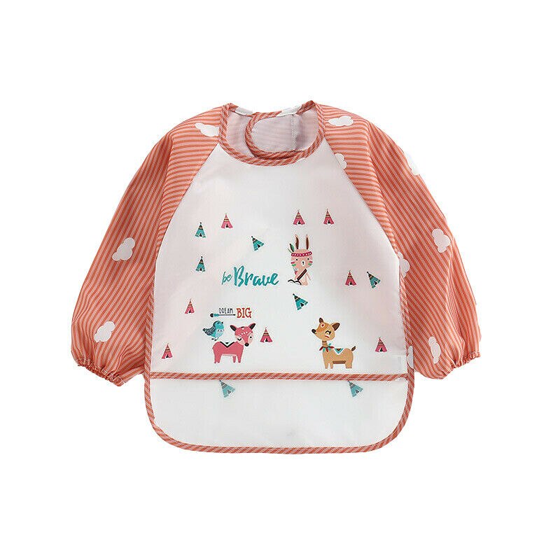 Pudcoco Baby Kids Toddler Long Sleeve Waterproof Art Smock Adjustable Cartoon Bib Burp Clothes Burp Feeding Bib Apron Pocket