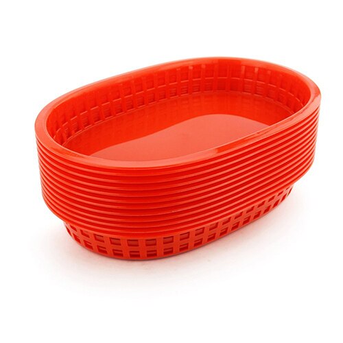 12pcs Fast Food Platter Food Grade Plastic French Fries Baskets Dog Burger Dinner Plate Restaurant Serving Tray Bar Tools: Red