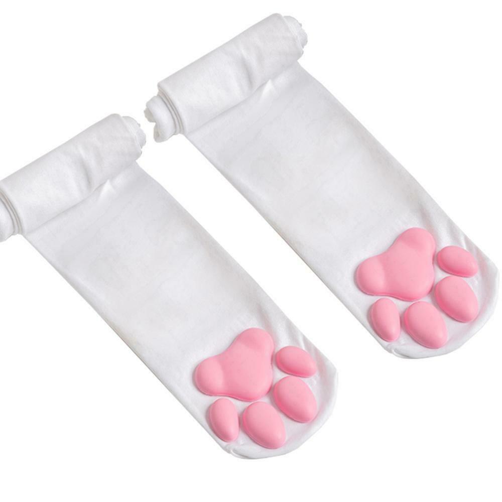 Cat Paw Socks for Women Girls Kawaii 3D Cat Claw Toe Beanies Cute Lolita PawPads Cosplay Cat Paw Pad Thigh High Sock: White