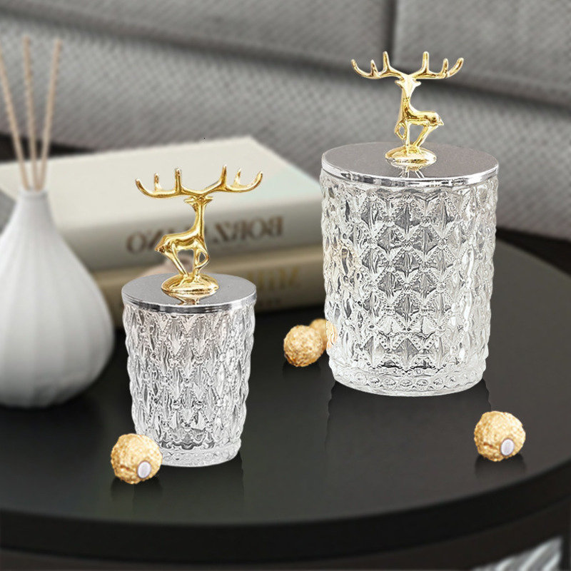 Extravagant Elanden Goud Hoofd Glas Kaars Pot Snoep Pot Thuis Kamer Thee Ornament Decoratie Originaliteit Golden Cover Mason Jar