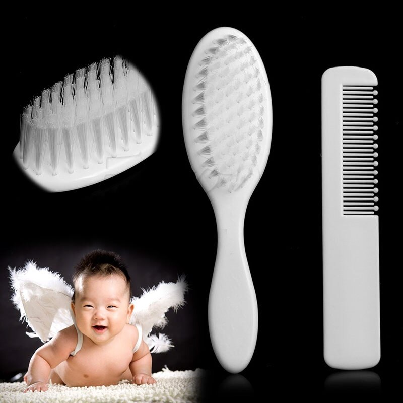 2Pcs Baby Hair Brush &amp; Comb Set in White Soft Gentle for Babies Toddlers Essentials