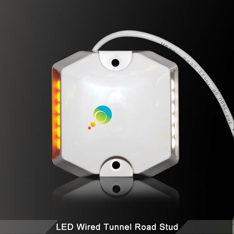 Road safety tunnel road LED wired bi-color one side white one side yellow plastic 3M reflective road stud