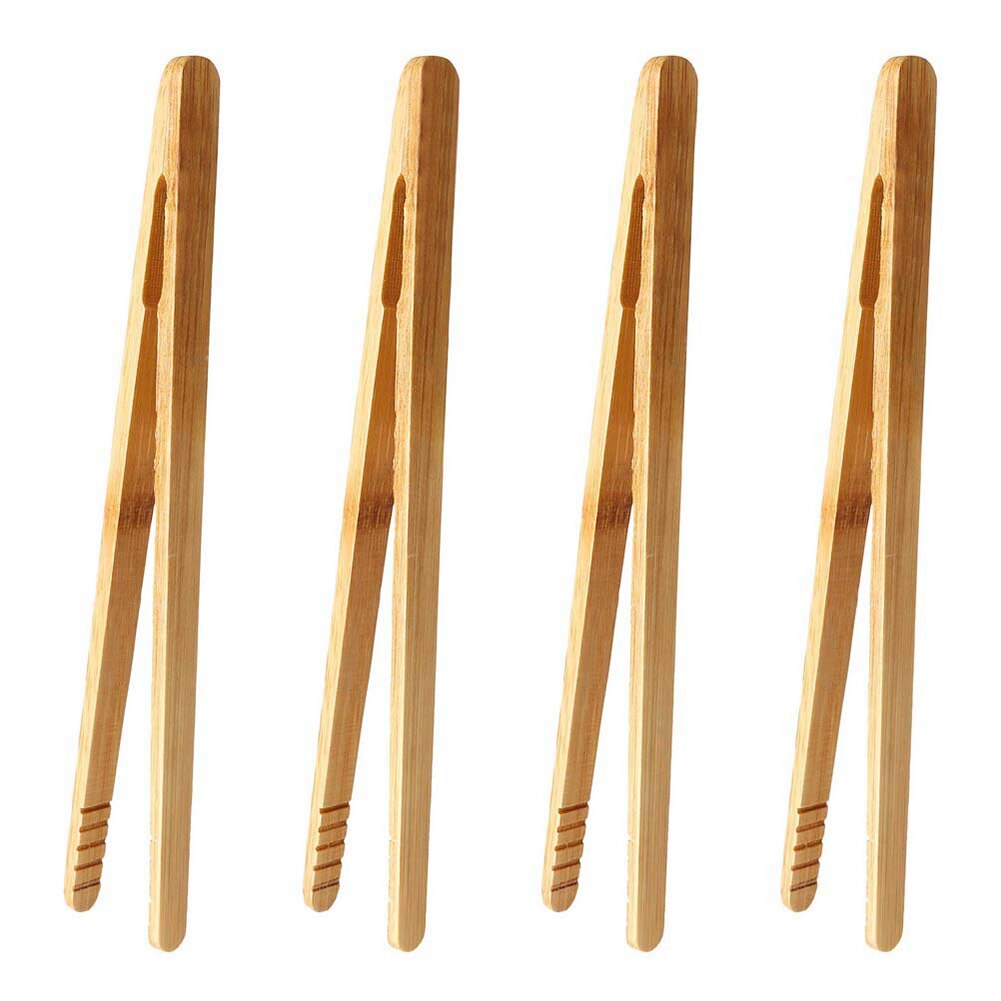 4Pcs Bamboo Food Clip Toaster Salad Cake Tea Tweezer Clamp Tongs Cooking Tool Teaware Sugar Ice Tea Tongs