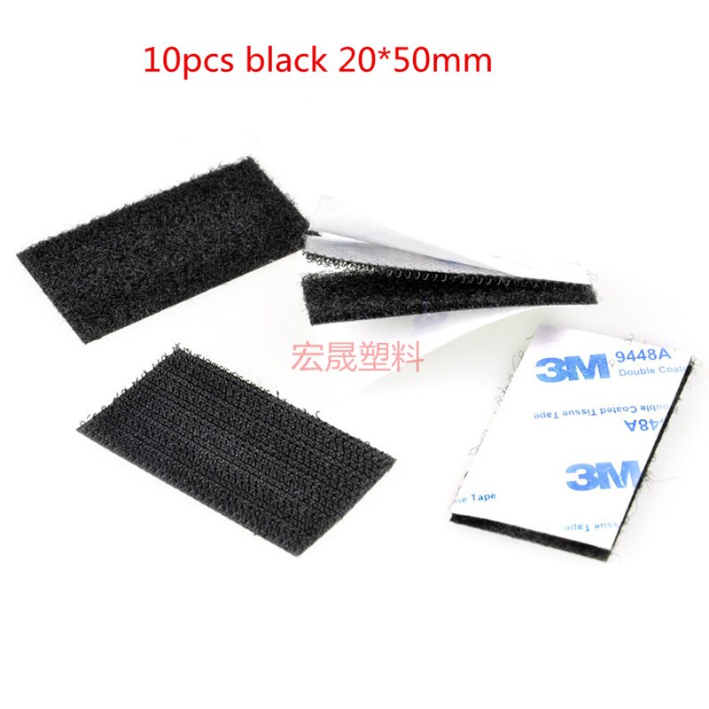 1 Meter/Pairs Sterke Lijm zelfklevende Klittenbandsluiting Tape nylon sticker lijm met Lijm voor DIY 20/ 25/30/40/50mm: black 10pcs 20x50mm