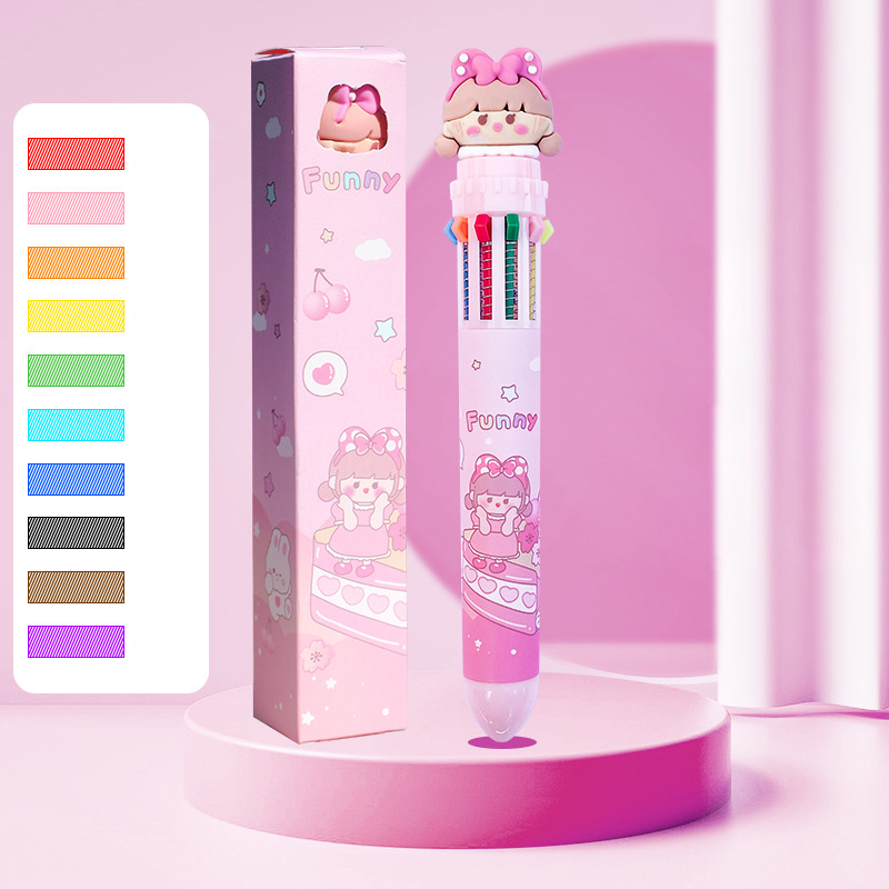 1 stücke Zehn farben kugelschreiber Karikatur Nette Farbe durch typ Multi funktionale unterschrift stift 12 farben neutral stift malerei preis: verrotten