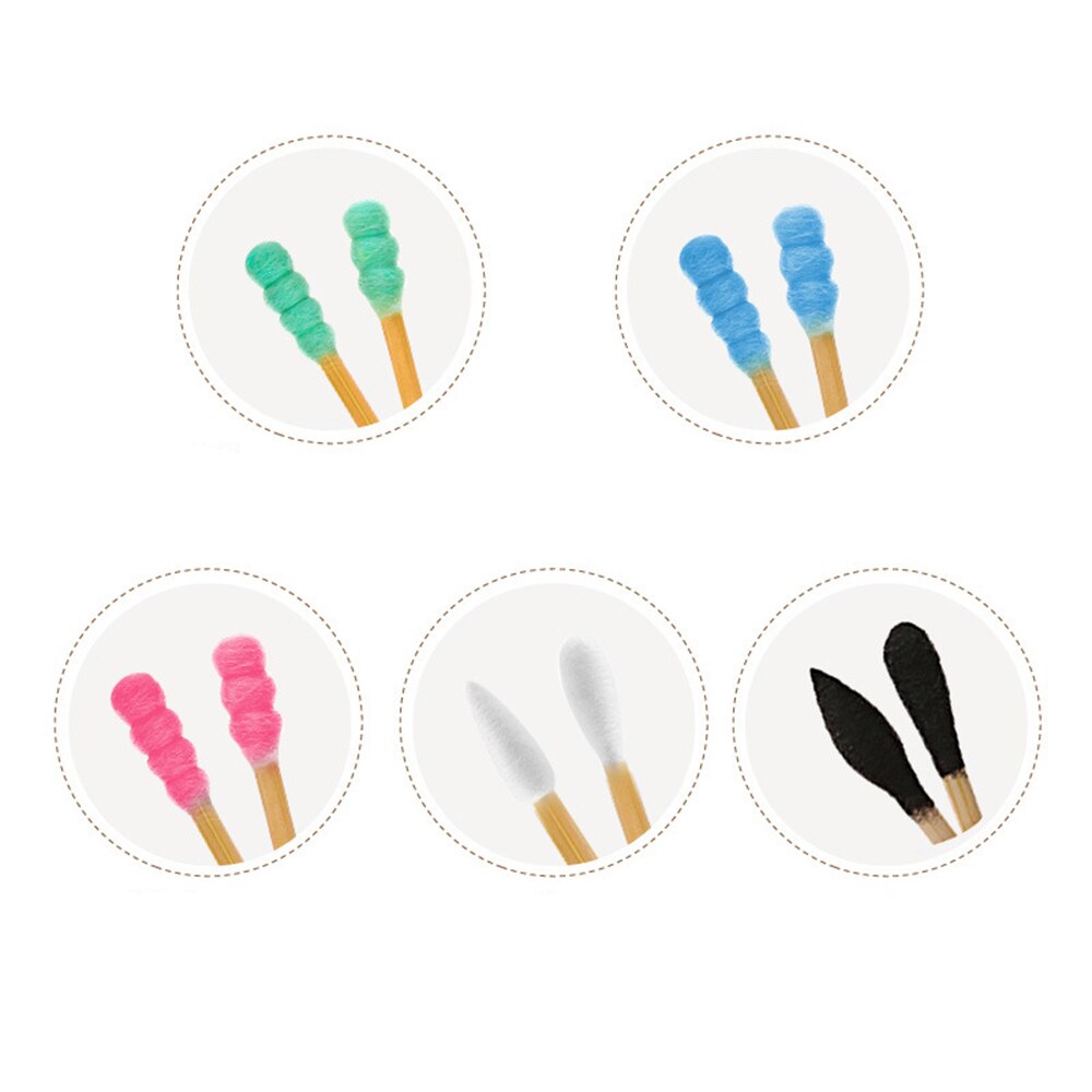 200Pcs Swab Cotton Swabs Sticks Black Bamboo Soft Clean Ears Tools Double-headed with Swab case