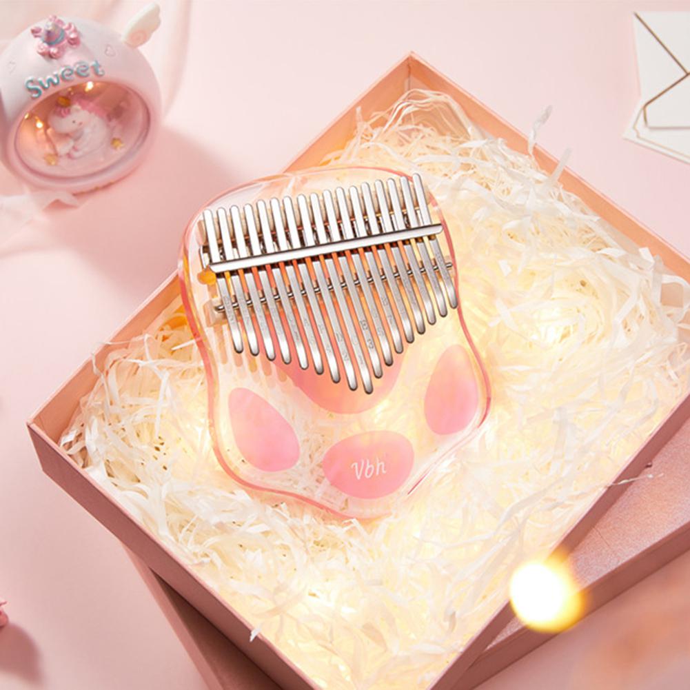 Kalimba-Piano de pulgar transparente de 17 teclas, bonita Pata de Gato rosa, Mbira de acrílico portátil con funda de martillo de afinación
