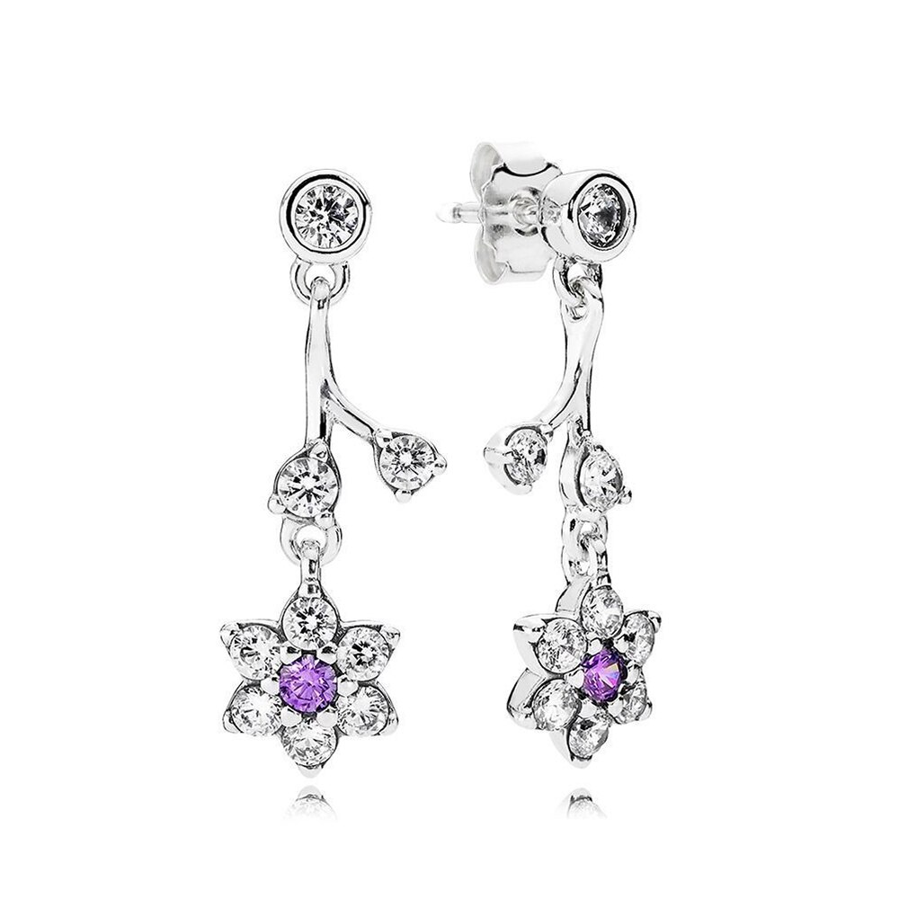 S925 Sterling Silver Simple Shiny Pave Heart Shaped Circle Stars Dazzling Drops Water Drops Forget Me Not Earrings: 290691ACZ