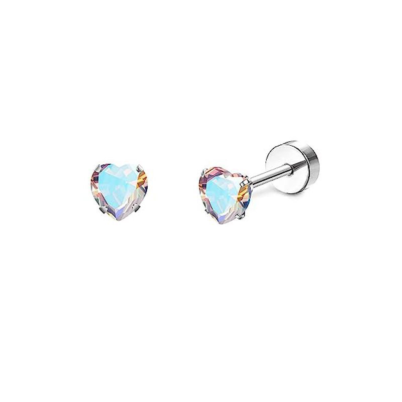 2PCS/Set Stainless Steel Heart Moon Earbone Stud Screw Ball Stud Earrings for Women Ear Tragus Cartilage Body Piercing