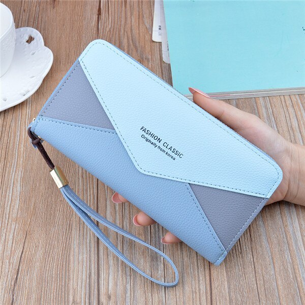 concepteur bracelet portefeuilles femmes Patchwork embrayage femme longue grande porte-carte sac à main dames sac à main téléphone sac à main: blue