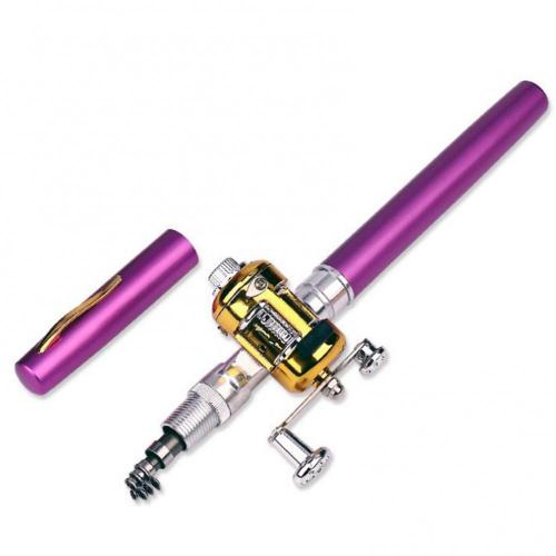Portable Fishing Telescopic Pole Pen Shape Folded River Lake Rod with Reel Wheel: Purple