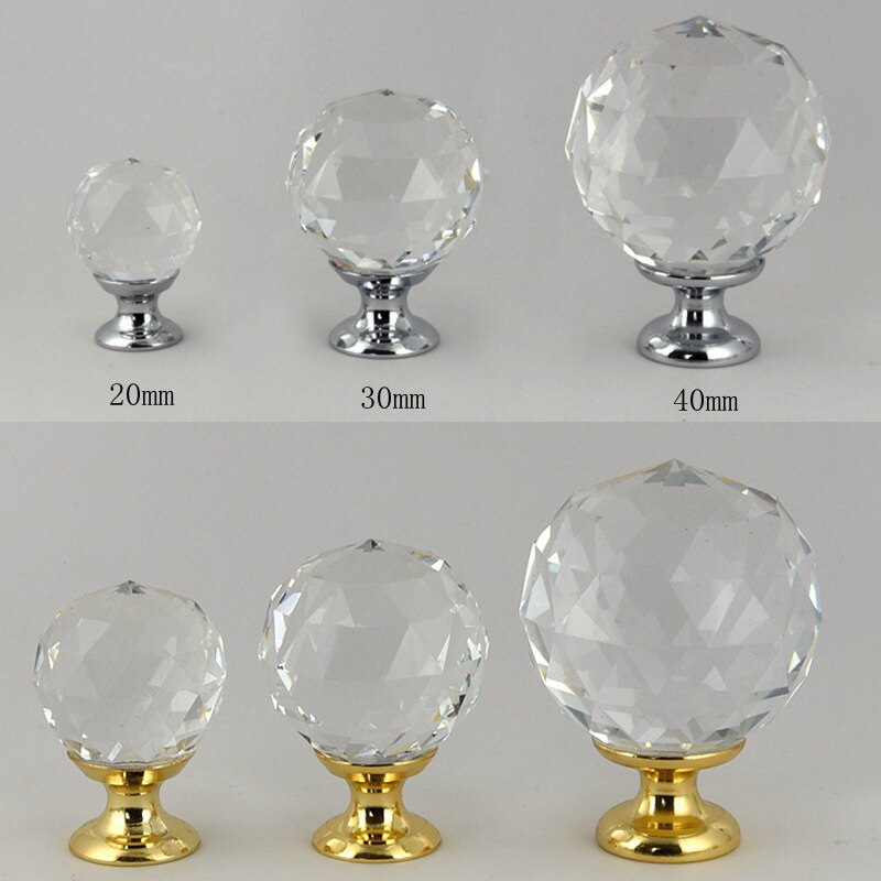 20-40mm krystallhåndtak enkelthulls diamantskap trekker sølvgull kjøkkenhåndtak møbler glassdørskuffknapper