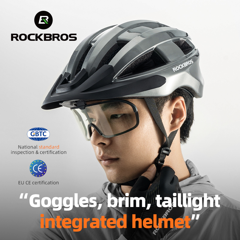 ROCKBROS casco de ciclismo con luz trasera casco de bicicleta con carga tipo C gafas UV400 protección solar fotocromática casco de bicicleta ajustable
