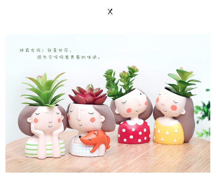 4 Stuks Meisje Bloempot Desktop Ornament Europese Stijl Succulenten Planter Pot Mini Bonsai Cactus Bloempotten Home Decor Craft: Default Title