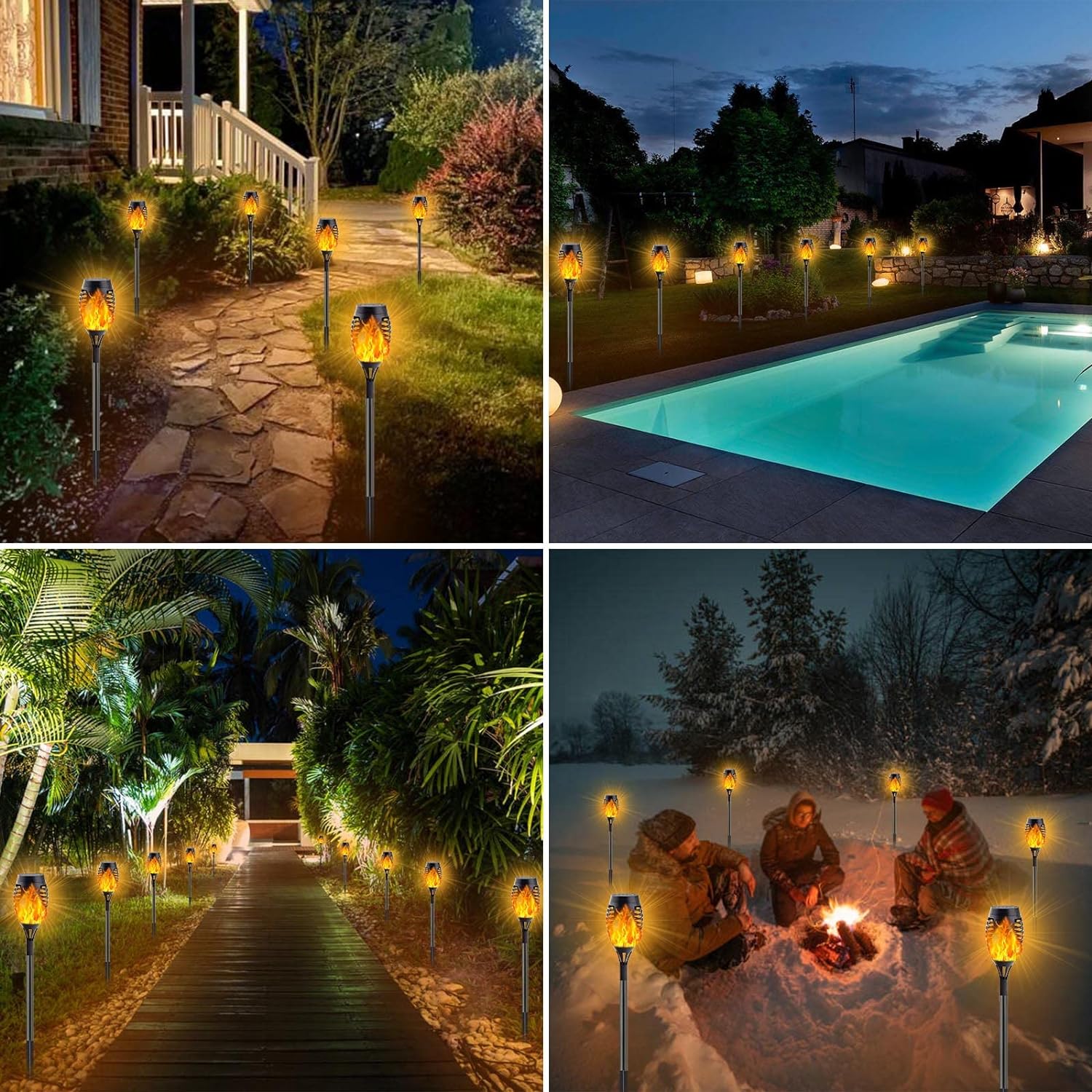 12Pcs Solar Flame Torch Lights Optional Flickering Light Waterproof Garden Decoration Outdoor Lawn Path Yard Lamps