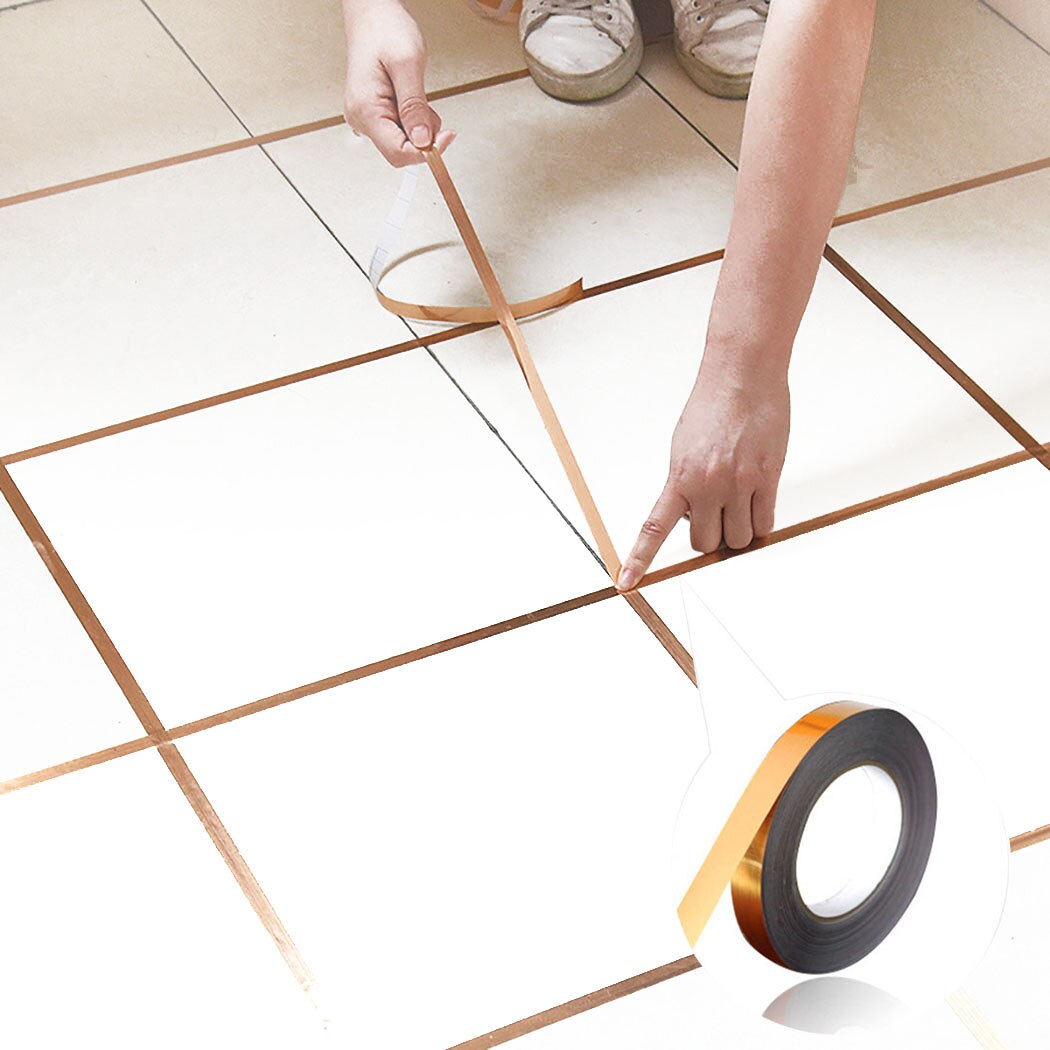 164FT Tile Sticker Golden Waterproof Tile Decoration Metallic Copper Material Home Decoration Univedrsal For Floor /Wall: L