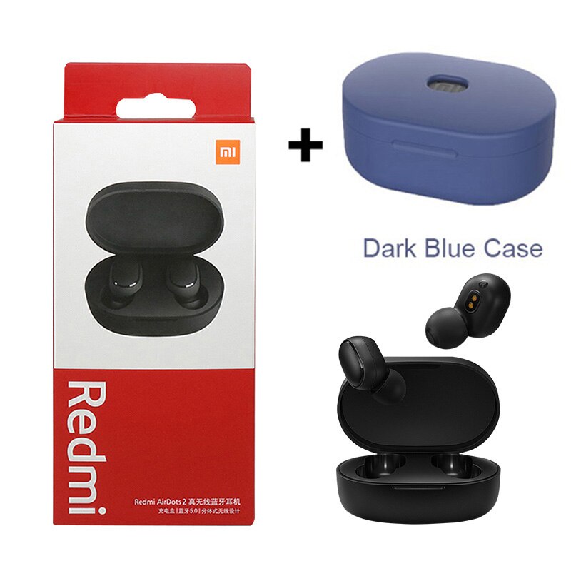 Originele Xiaomi Redmi Airdots 2 Fone Bluetooth Koptelefoon Draadloze Hoofdtelefoon Met Microfoon Handsfree Oordopjes Redmi Airdots 2 Headset: with Blue Case