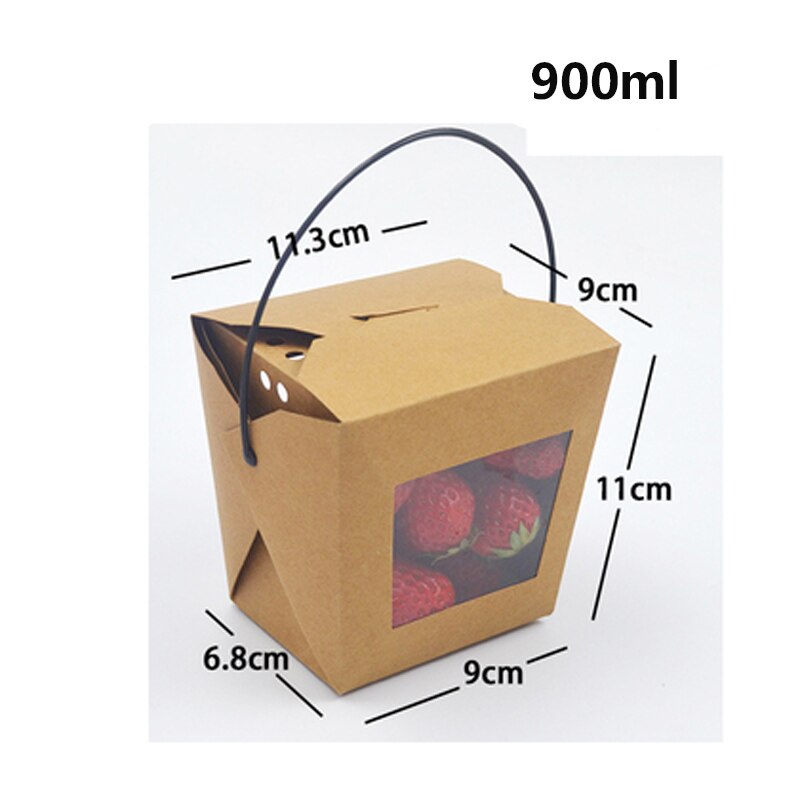 Fiambrera de papel kraft portátil, recipiente transparente para fruta, ensalada, macarrones, 450ml/728ml/900ml/1260ml: 900ml / 50 unids