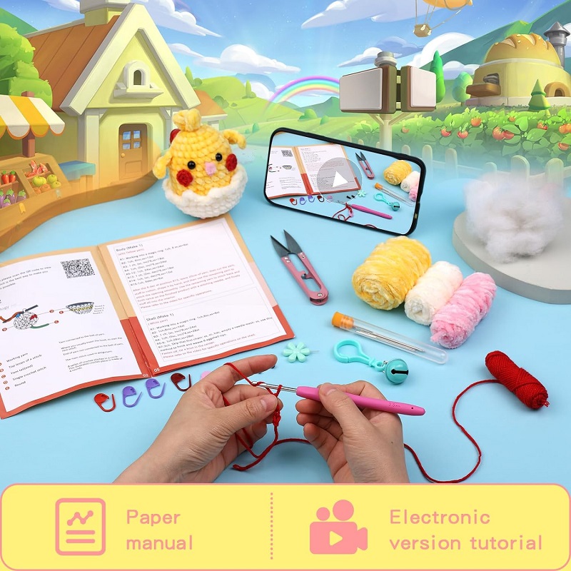 Lmdz Anfänger Tiere häkeln Strickset für Erwachsene Schritt-für-Schritt-Video-Tutorials genug Garn Füll haken und Zubehör