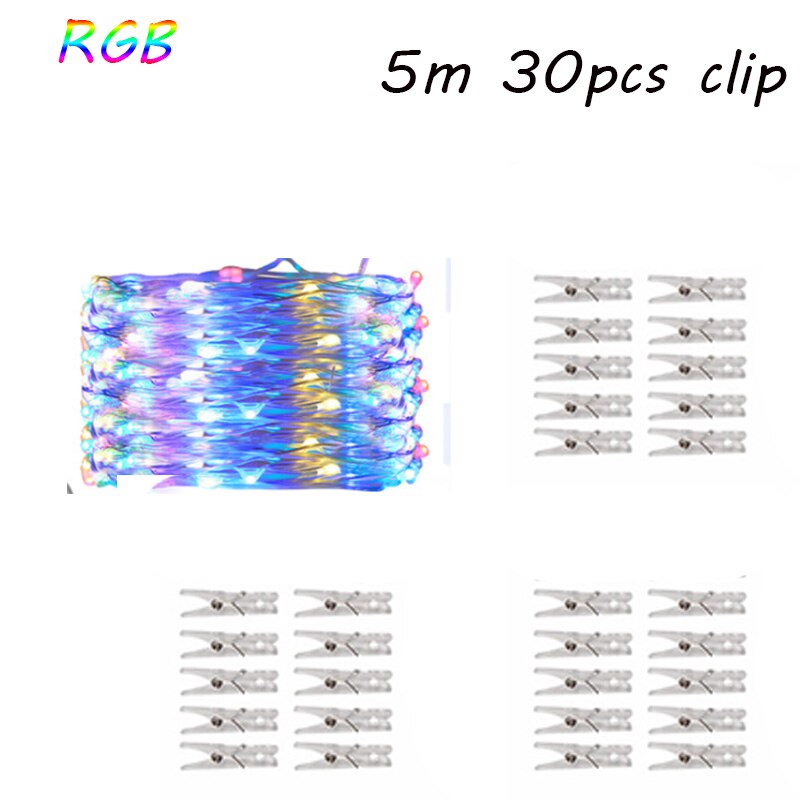 5M 10M LED Photo Clip String Lights Garland Led Light Strings Christmas Fairy Light For Birthday Baby show Outdoor Wedding Decor: 5M RGB