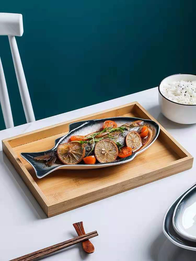 Ceramic Tableware Plate Fish Shaped Dish Snack Storage Fish Pan Fine Dinner Plate Kitchen Accessories